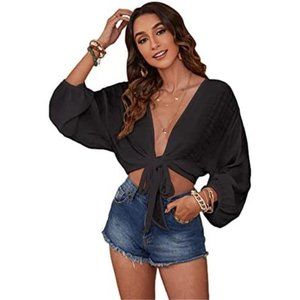 Women's Rose Dot Print Swimsuit Cover Up Kimono with Belt